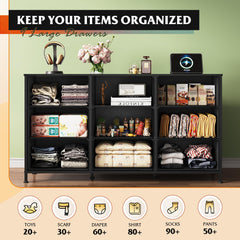 WLIVE Dresser TV Stand for 75 Inch TV, 9 Drawer Dresser for Bedroom, Black