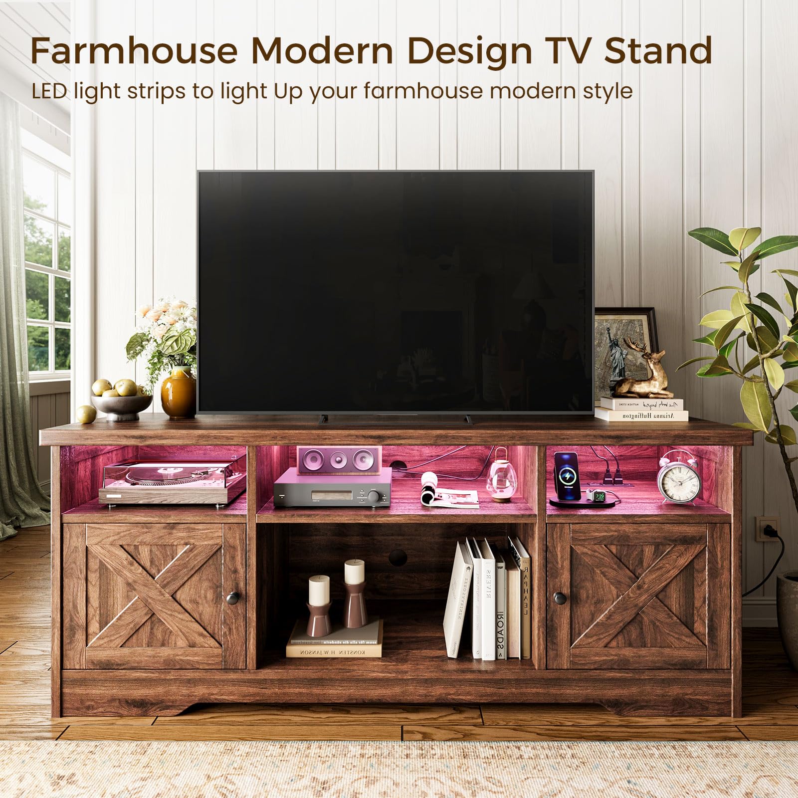 Casaottima TV Stand for 65 Inch TV, Entertainment Center, White