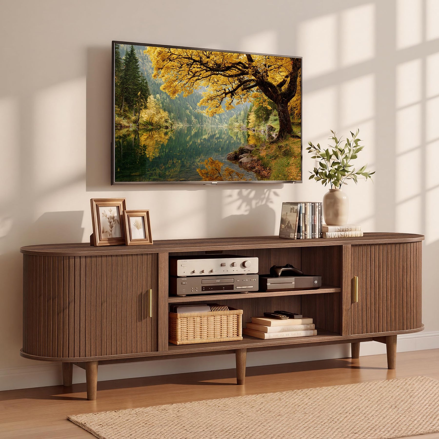 VASAGLE 58 Inch TV Stand, Mid Century Entertainment Center with Storage