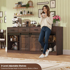 70" Large Farmhouse Tall TV Stand for 85/80/75/70 Inch TVs,4 Drawers,Brown