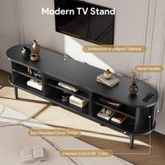 Decofy Mid Century TV Stand for TVs up to 80 Inches, Entertainment Center with Storage, Power Outlet, Fluted Sliding Doors & Adjustable Shelves, Modern Media TV Console Table for Living Room (Walnut)