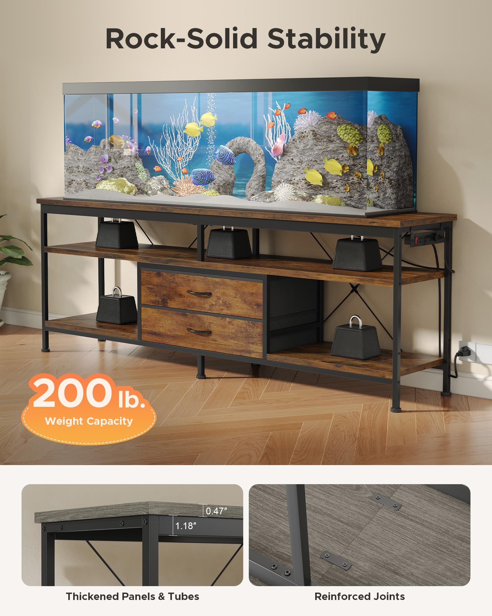 Lazzanto 63in TV Stand for 55-75in TVs, LED Lights, Charging Station, Black