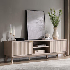 OKD 70" Mid Century Modern Fluted TV Stand w/ 2 Soft Close Door,Natural Oak