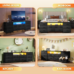 WLIVE LED Dresser TV Stand for 65 Inch TV, 8 Drawers, Rustic Brown