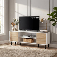 YESHOMY Mid-Century Modern TV Stand, 58 Inch, Light Grey