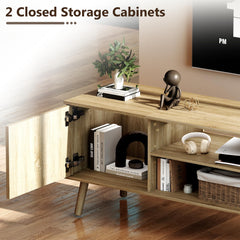 YOSHOOT 63" TV Stand for Living Room, Mid Century Modern Entertainment Center with Power Outlet Fit TVs Up to 70 inch, Fluted Media Console with Open Shelves and Storage Cabinets for Bedroom, Natural