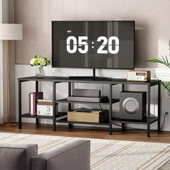 HOOBRO TV Stand with Power Outlets to 75 Inches, TV Console Table with Open Storage Shelves Cabinet, Industrial Media Entertainment Center for Living Room Bedroom, Rustic Brown and Black BF80DS01
