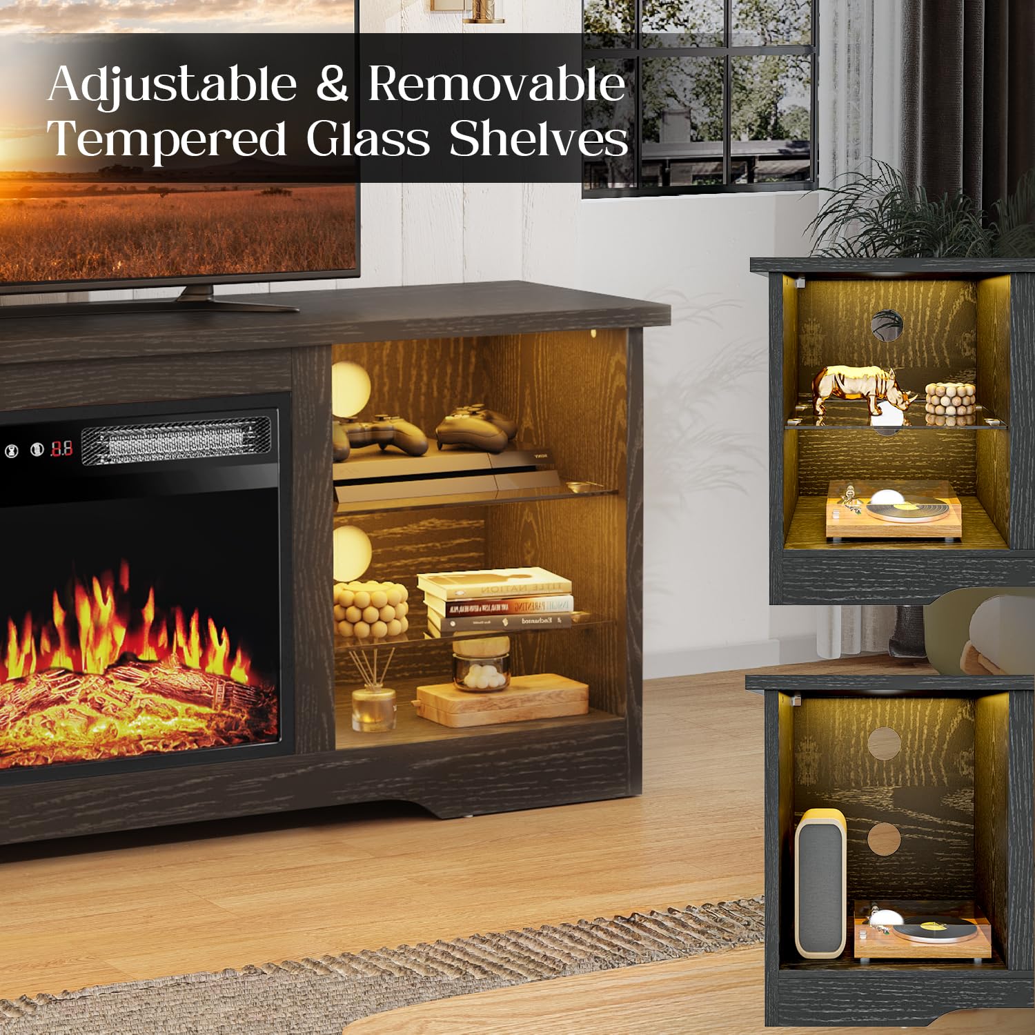 VITESSE 70”Fireplace TV Stand,Modern Entertainment Center Heating Fireplace