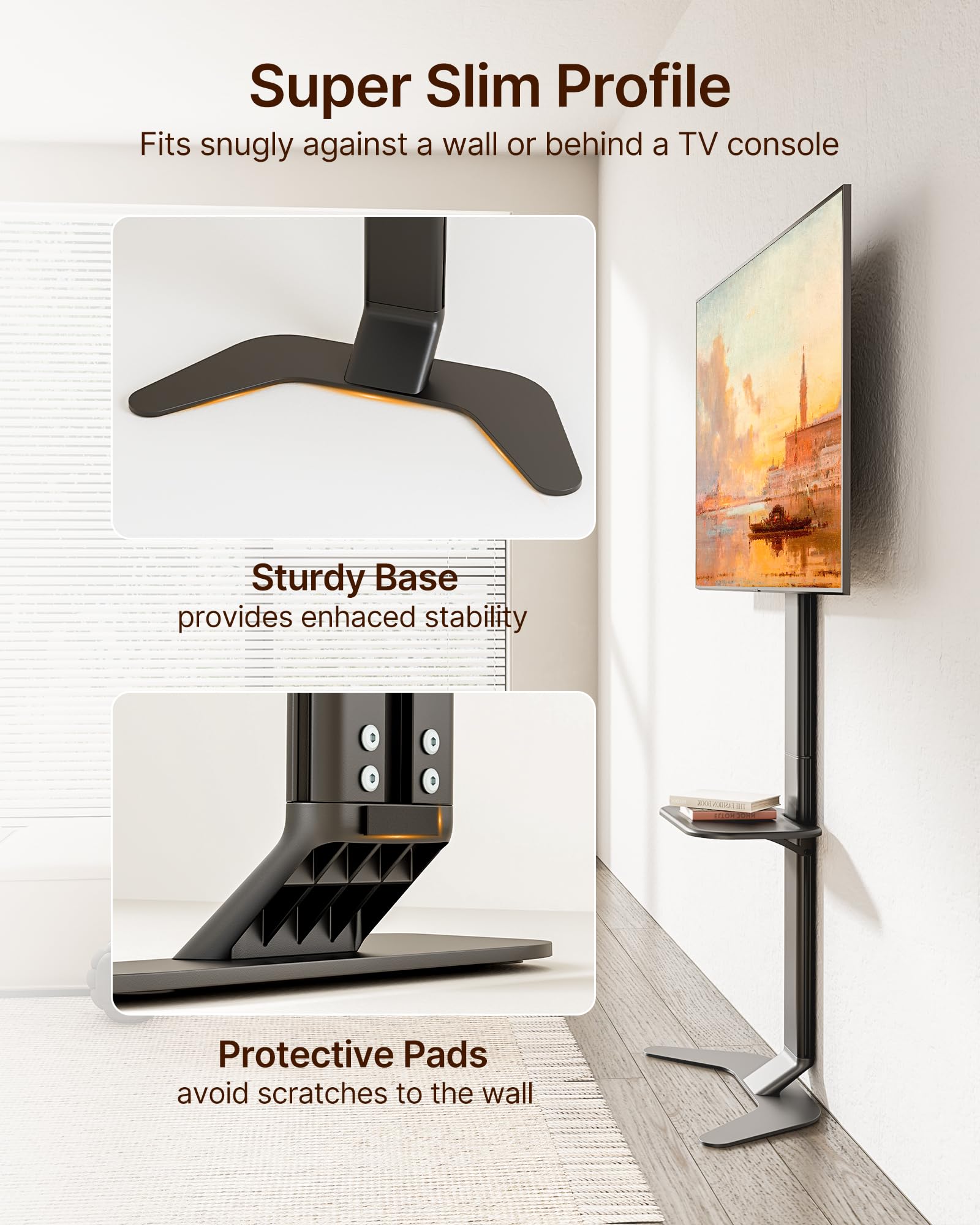 ECOTINY Tall Floor TV Stand for 37-86" TVs, Ultra Slim, Black