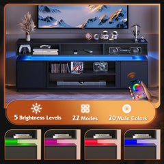 WLIVE Modern TV Stand for 75 Inch TV, 2 Tier Entertainment Center with RGB LED Lights & Storage Cabinets, Media TV Console Gaming Television Stands for Living Room, Bedroom, Black