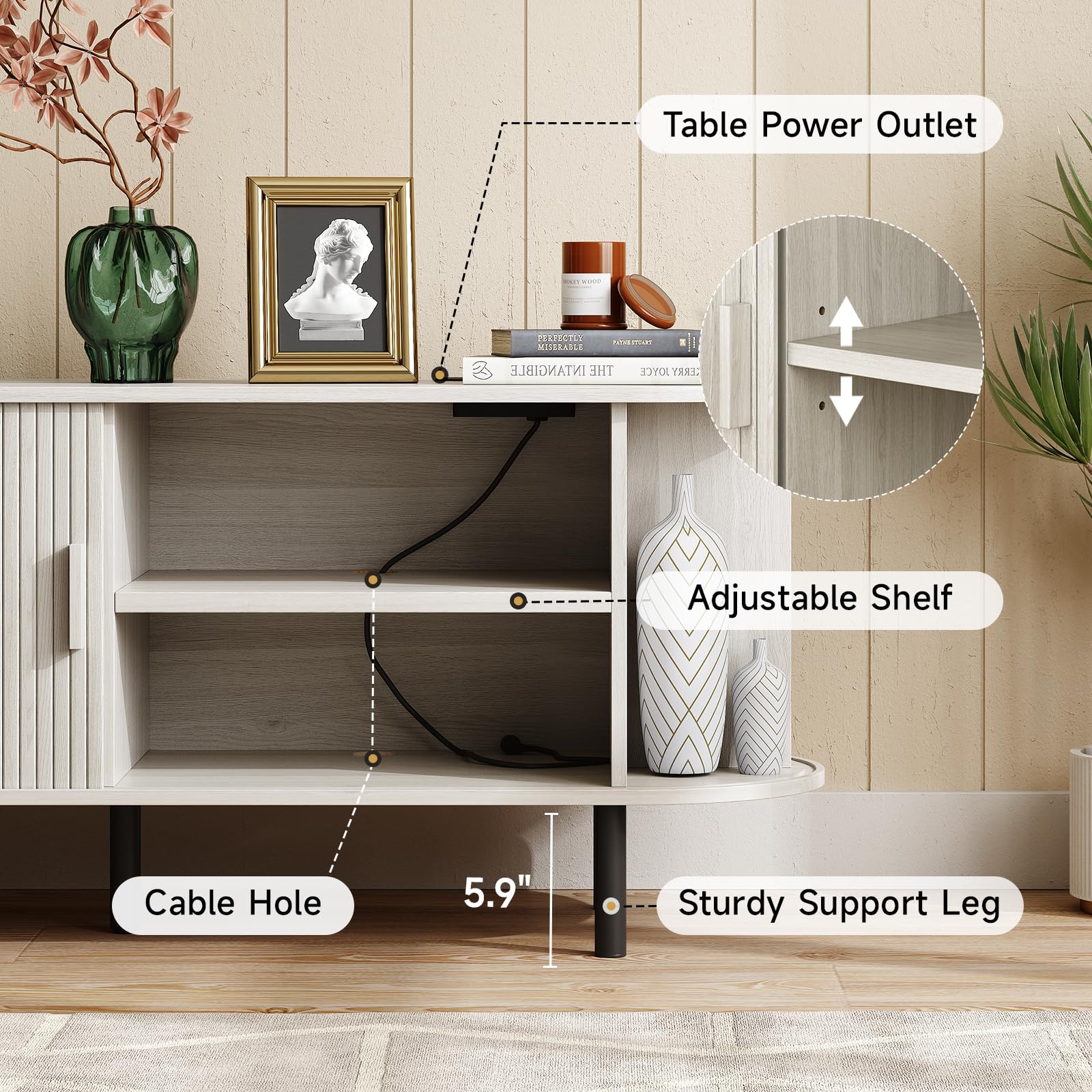 ONBRILL 70.8" TV Stand with Power Outlet for TVs up to 75 Inch, Entertainment Center with Storage and Adjustable Shelves, Modern Media Console with Sliding Doors for Living Room, Walnut