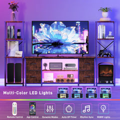 LED TV Stand Entertainment Center Bookshelf Combo with Charging Station