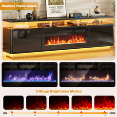 OneBlis 70" Fireplace TV Stand with Double LED Lights for TVs UP to 80", Electric Fireplace Entertainment Center with Storage Cabinets, TV Console for Living Room, Office, Black1