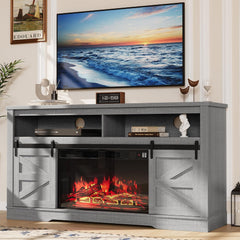 YESHOMY 58" Farmhouse TV Stand for TVs up to 65", Sliding Barn Doors, White