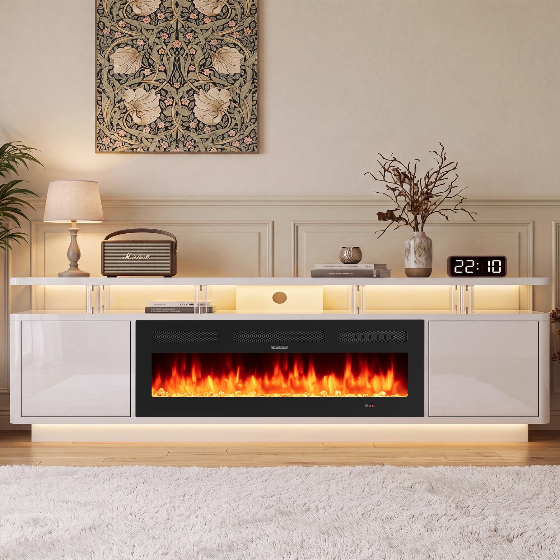 OneBlis 70" Fireplace TV Stand with Double LED Lights for TVs UP to 80", Electric Fireplace Entertainment Center with Storage Cabinets, TV Console for Living Room, Office, Black1
