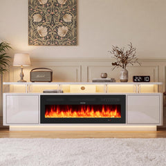 OneBlis 70" Fireplace TV Stand with Double LED Lights for TVs UP to 80", Electric Fireplace Entertainment Center with Storage Cabinets, TV Console for Living Room, Office, Black1