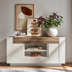 OKD 70" TV Stand for 80" TV, Thick Block Media Console, Antique White