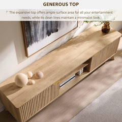 OKD 70" Mid Century Modern Fluted TV Stand w/ 2 Soft Close Door,Natural Oak