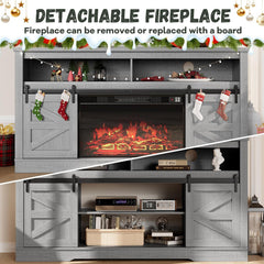 YESHOMY 58" Farmhouse TV Stand for TVs up to 65", Sliding Barn Doors, White