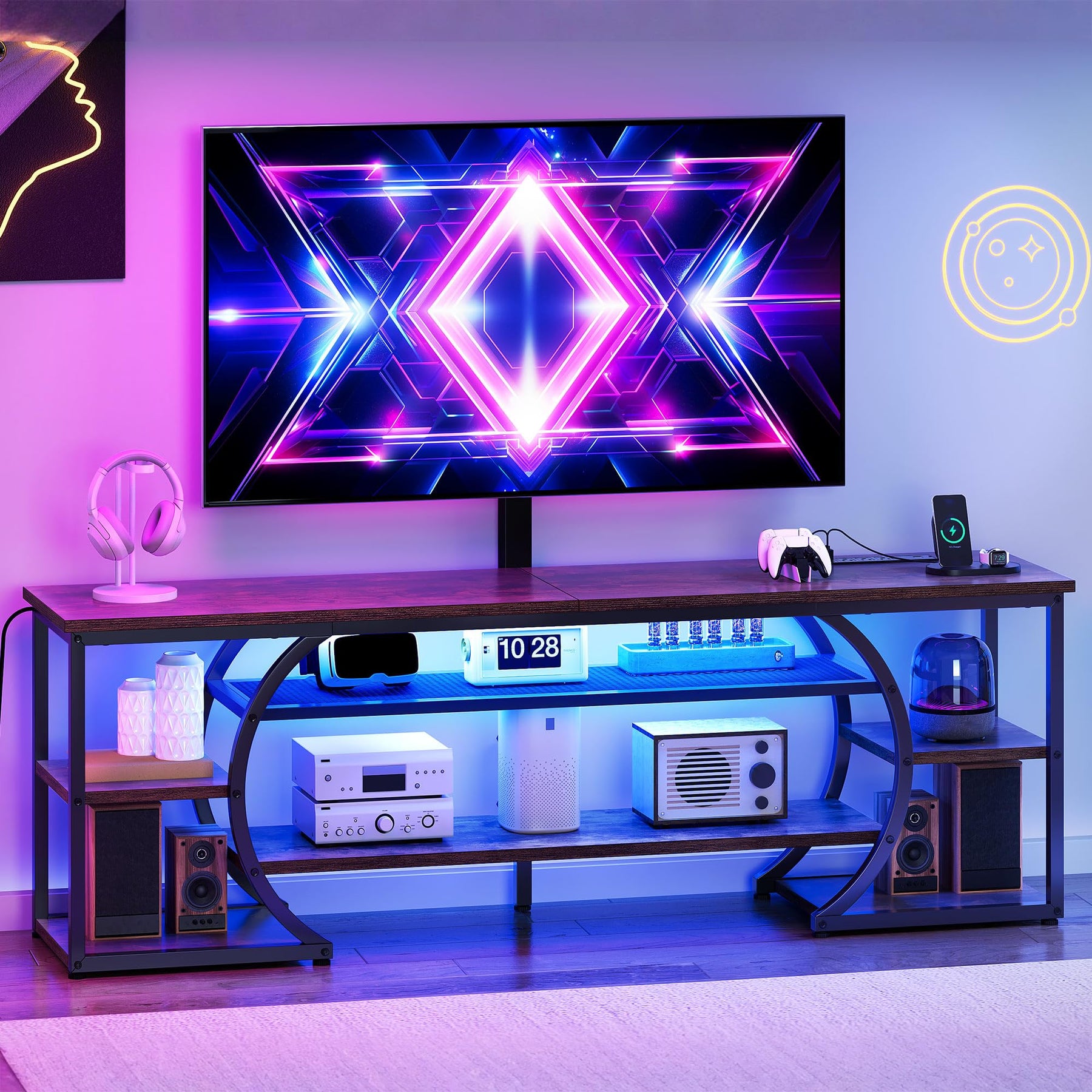 YITAHOME TV Stand for 65/70 Inch TV, LED TV Stands for Living Room w/Power Outlets, Entertainment Center with Storage, Wood Television Stand, TV Console Table, Rustic Brown