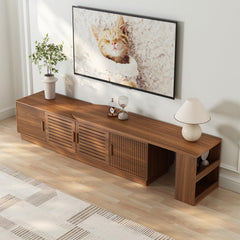 JGOEI 75"-85" or 90" Mid Century Modern TV Stands, Extendable TV Stand with 4 Storage Cabinets, TV Console with Storage, Adjustable TV Stand for Up to 98 Inch TVs, Modern Entertainment Center, Black