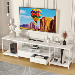 GYIIYUO TV Stand with Fabric Drawer - Entertainment Center and Industrial TV Console Table with Open Storage Shelves for Living Room, Bedroom - 55.1" Rustic Brown