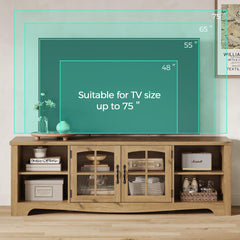 LINSY HOME Farmhouse TV Stand for 65 Inch TV, Wood Entertainment Center with Glass Door Storage Cabinet & Adjustable Shelves, Large Sturdy TV Console Table for Living Room Bedroom