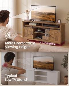 VASAGLE Tall Farmhouse TV Stand, Entertainment Center with Barn Doors, Storage Media Console Table for Living Room, 58.3 x 15.7 x 31.9 Inch, Rustic White and Honey Brown, LIRY Collection ULTV031W101S