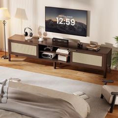 IKALIFE Rattan TV Stand for Living Room Walnut 58"