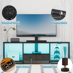 NinPeen 63" W TV Stand with Mount,LED & Charging Station for 55,65,75" TV
