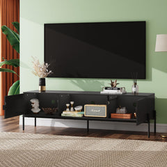 WLIVE 58" TV Stand for 65 Inch TVs, Mid Century Modern Entertainment Center with 2 Storage Cabinets & Open Shelf, Media Console Table with Metal Legs for Living Room, Bedroom, Rustic Brown