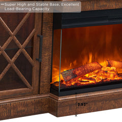 OKD 3-Sided Glass Farmhouse Electric Fireplace TV Stand for TVs up to 80'', Highboy Entertainment Center with Glass Door Storage Cabinet, 70'' Large TV Stands with 36'' Fireplace, Antique White