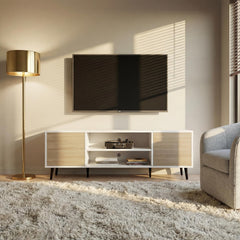 YESHOMY Mid-Century Modern TV Stand, 58 Inch, Light Grey