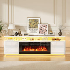 OneBlis 70" Fireplace TV Stand with Double LED Lights for TVs UP to 80", Electric Fireplace Entertainment Center with Storage Cabinets, TV Console for Living Room, Office, Black1