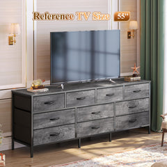 Huuger 63 Inch Dresser for Bedroom, Long Dresser with 10 Fabric Drawers, TV Stand for 55, 65, 70 Inch TV, Toy Storage Organizer for Closet, Rustic Brown