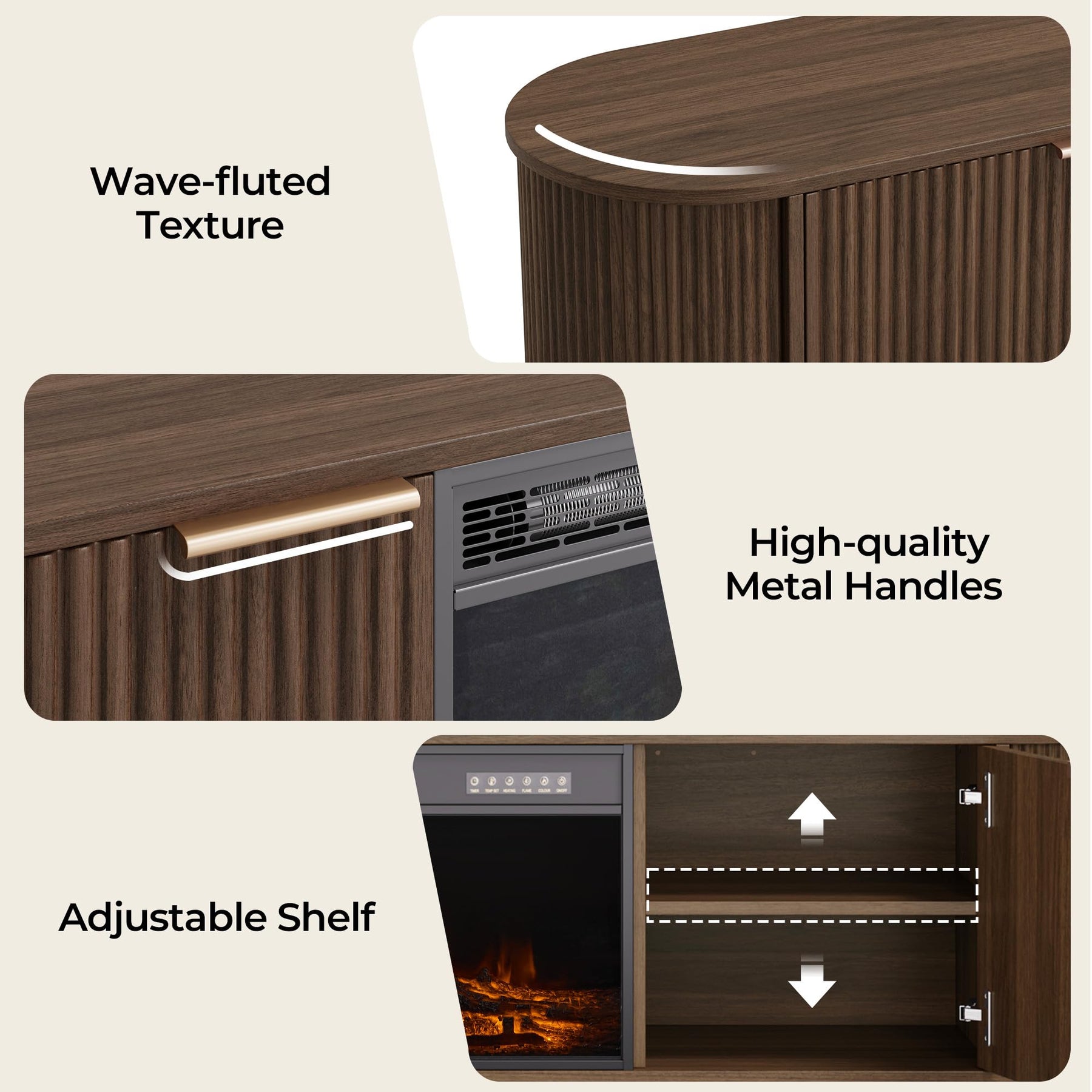 CHITA 70" Fluted TV Stands TV Console with Drawers for TVs Up to 80",Walnut