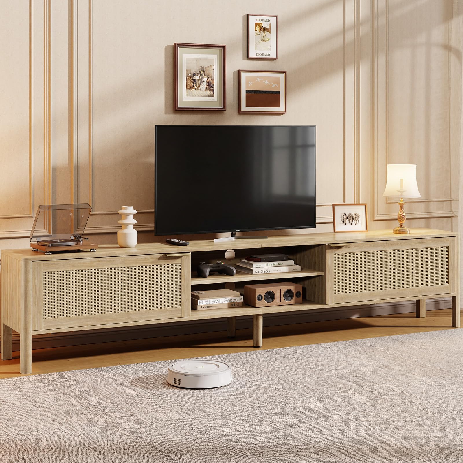 IKALIFE Rattan TV Stand for Living Room Walnut 58"