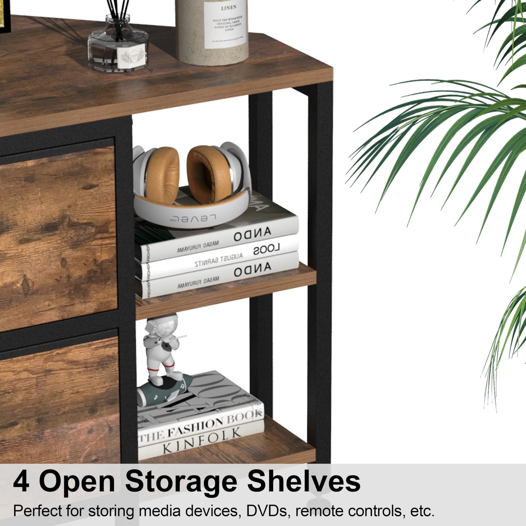 EXOTICA Corner TV Stand for 55" TV with Drawer & Power Outlet, Brown