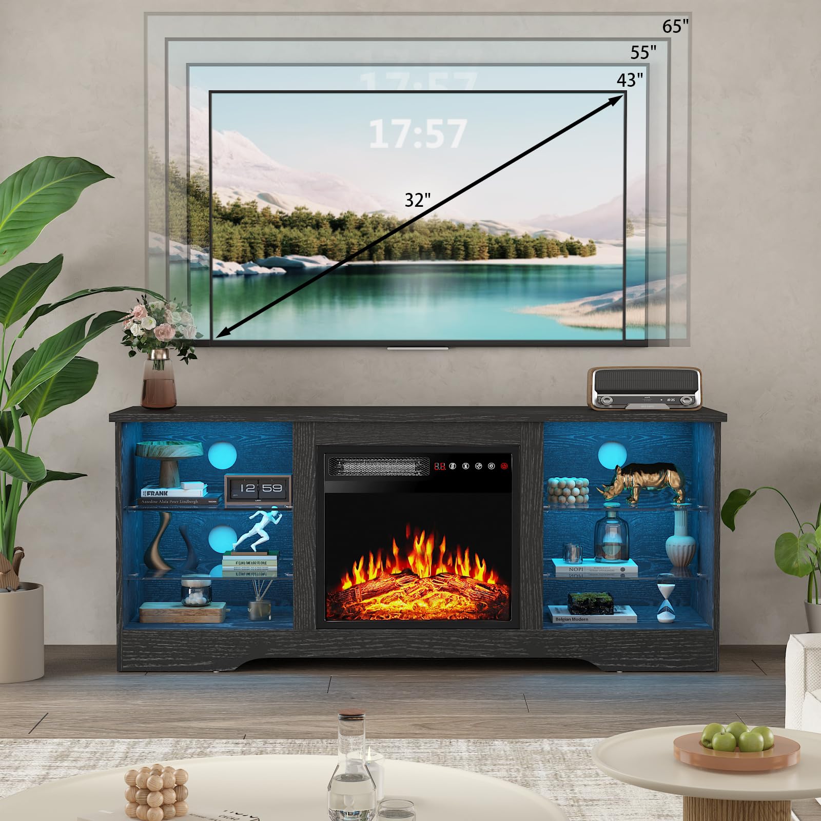 PRETZI Fireplace TV Stand with 36" Fireplace Up to 80" TVs for Living Room