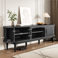 Decofy Mid Century TV Stand for TVs up to 80 Inches, Entertainment Center with Storage, Power Outlet, Fluted Sliding Doors & Adjustable Shelves, Modern Media TV Console Table for Living Room (Walnut)