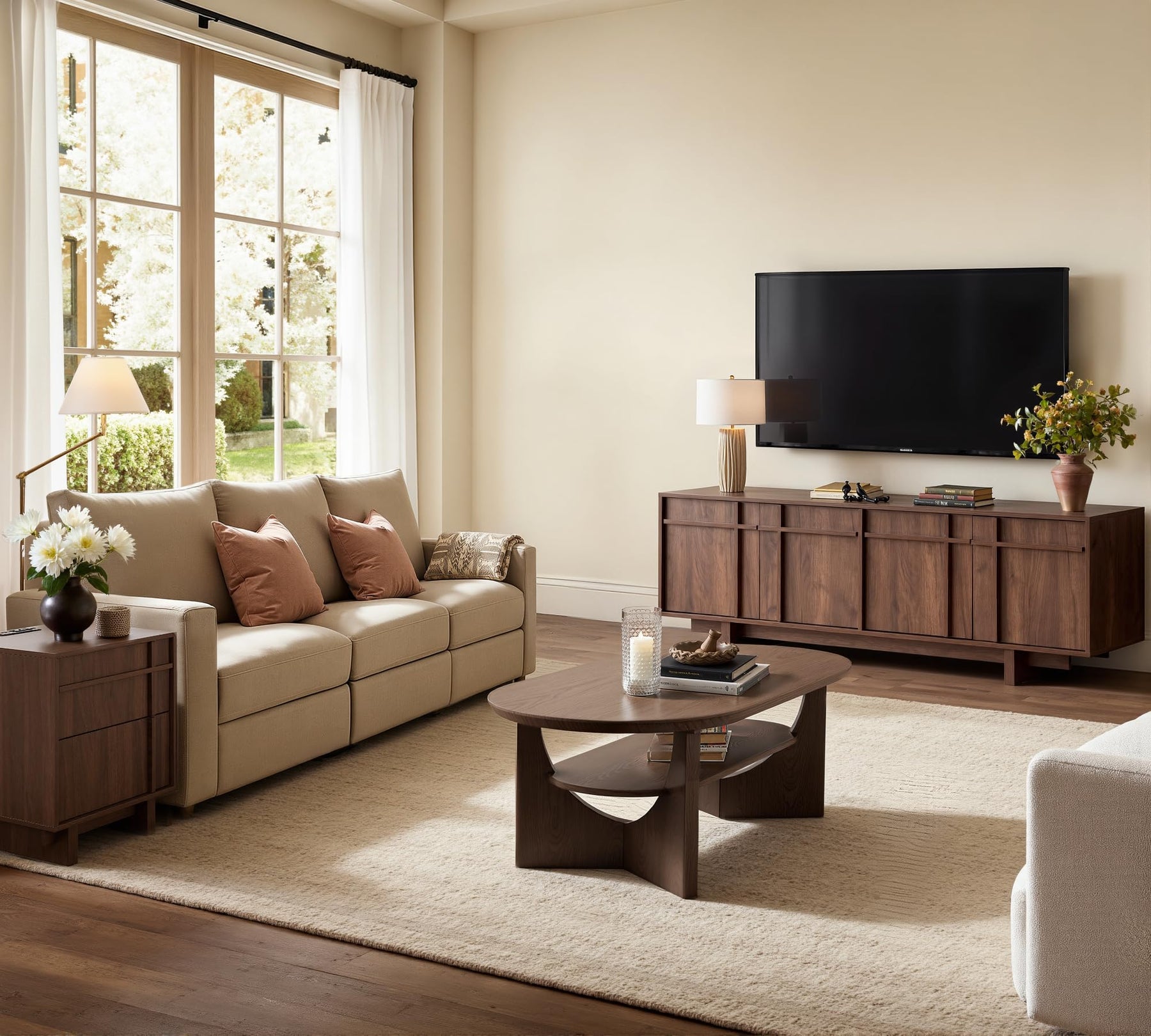 Vitalikus 65.6" Mid Century Modern TV Stand for 75 Inch TV, Walnut