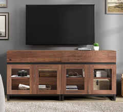 WAMPAT Modern TV Stand with Glass Doors for 80-120 inch TVs, 4 in 1 Entertainment Center Console with 4 Drawers and Metal Base for Living Room, Bedroom, Brown