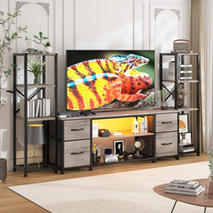 LED TV Stand Entertainment Center Bookshelf Combo with Charging Station