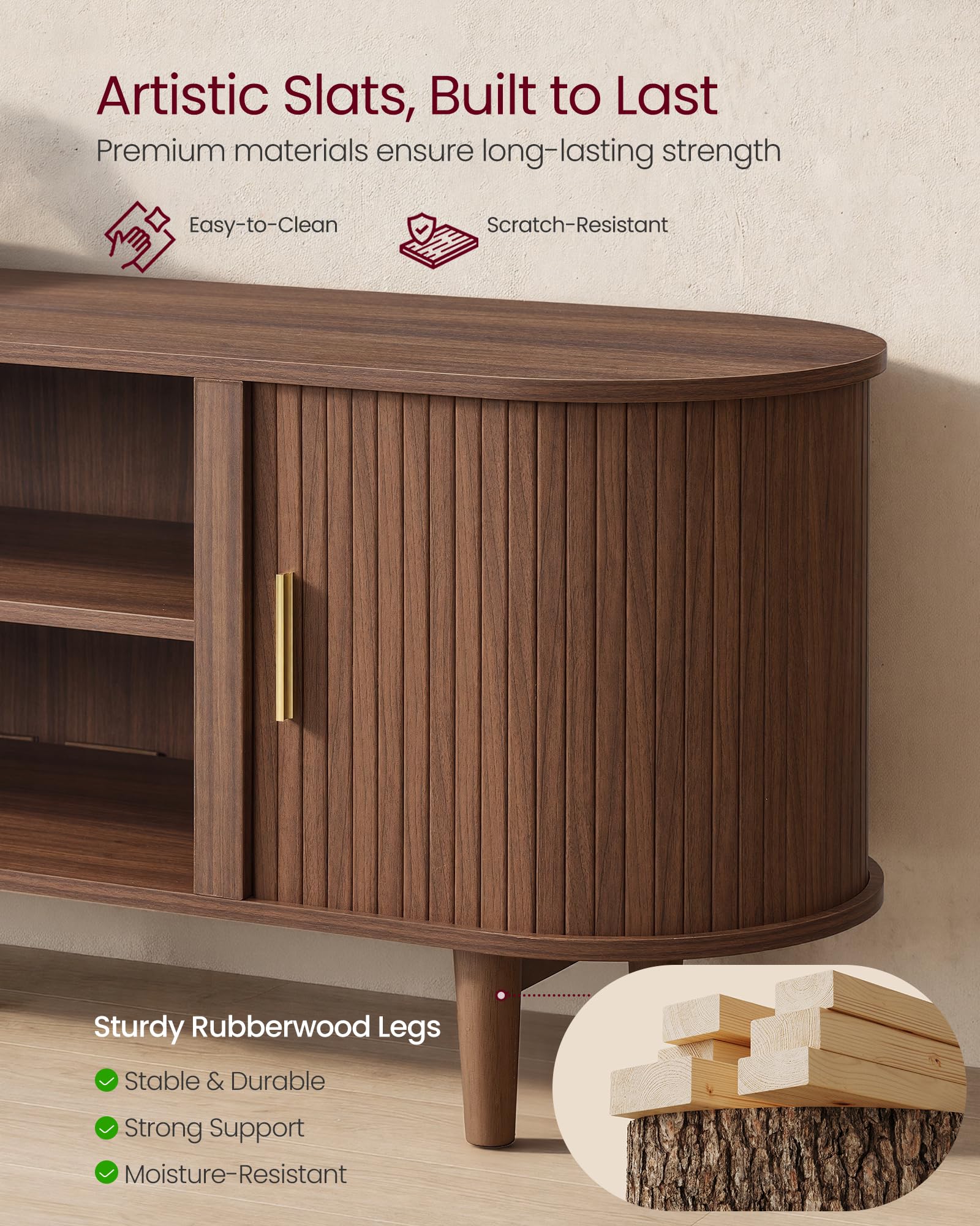 VASAGLE 58 Inch TV Stand, Mid Century Entertainment Center with Storage