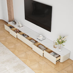 94.5" Fully Assembled TV Console, White TV Stand with Sintered Stone Top