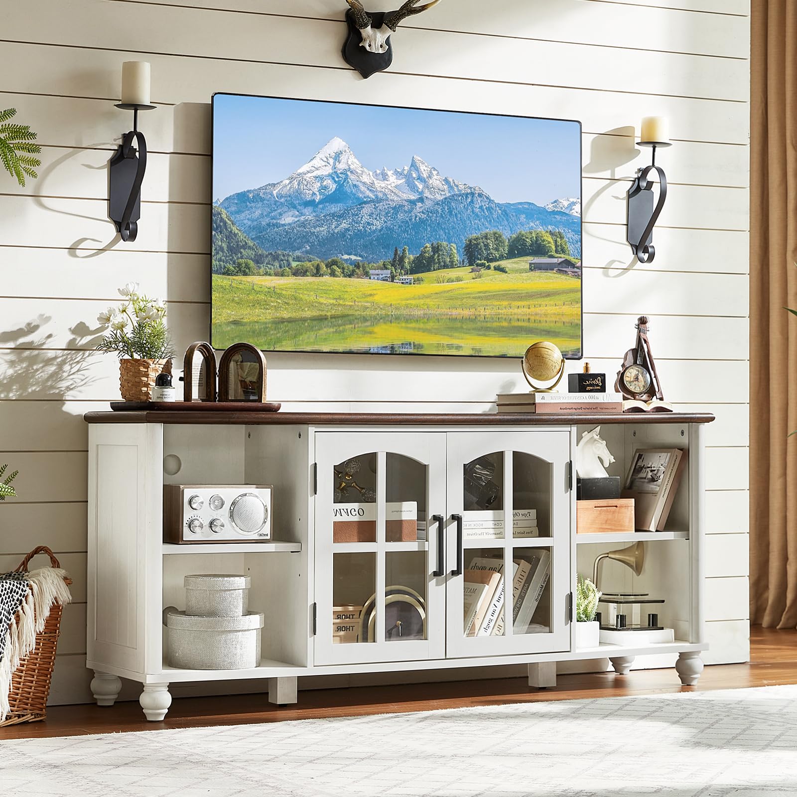 RWYHG Farmhouse TV Stand for 60 in TV, Entertainment Center for Living Room