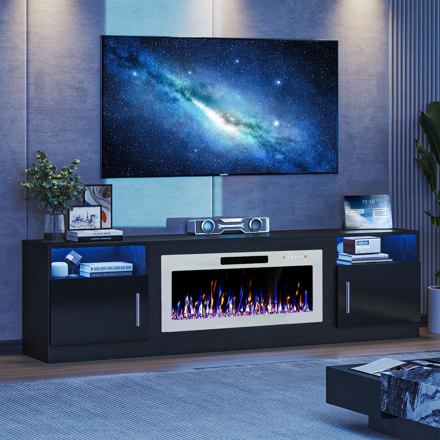 VITESSE 70”Fireplace TV Stand,Modern Entertainment Center Heating Fireplace
