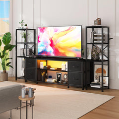 LED TV Stand Entertainment Center Bookshelf Combo with Charging Station