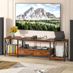 GYIIYUO TV Stand with Fabric Drawer - Entertainment Center and Industrial TV Console Table with Open Storage Shelves for Living Room, Bedroom - 55.1" Rustic Brown