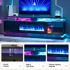 Nordivale 70" Fireplace TV Stand, Modern Entertainment Center for TVs Up to 80”, TV Console with Storage Cabinets, Media Console for Living Room, Black TV Stand and Black Fireplace